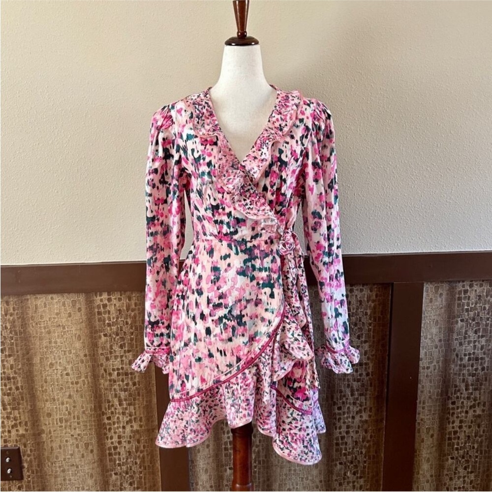 Rococo Sand Mimi Ruffle Trim Long Sleeve Mini Wrap Dress - Size XL